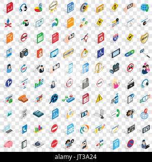 100 social icons set, isometric 3d style Stock Vector