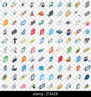 100 social media icons set, isometric 3d style Stock Vector