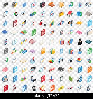 100 software icons set, isometric 3d style Stock Vector