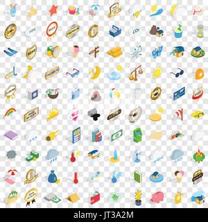 100 solar icons set, isometric 3d style Stock Vector