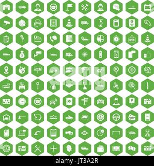 100 auto service center icons hexagon green Stock Vector