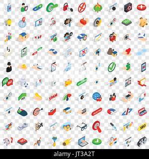 100 solution icons set, isometric 3d style Stock Vector