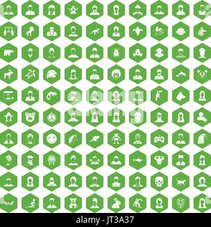 100 avatar icons hexagon green Stock Vector