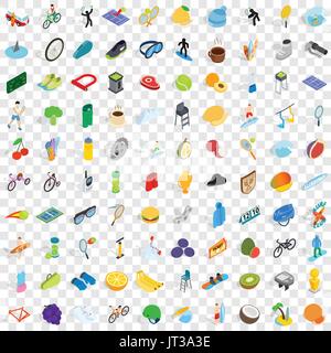 100 sport and fitness icons set, isometric style Stock Vector