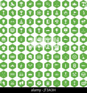 100 awards icons hexagon green Stock Vector