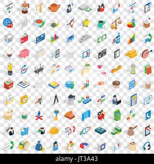 100 startup icons set, isometric 3d style Stock Vector