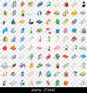 100 stationery icons set, isometric 3d style Stock Vector