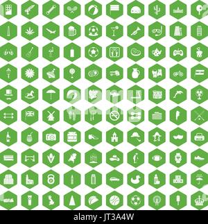 100 ball icons hexagon green Stock Vector