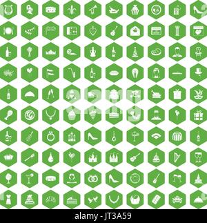 100 banquet icons hexagon green Stock Vector