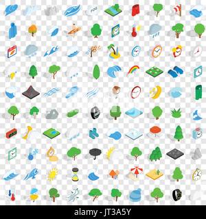 100 storm icons set, isometric 3d style Stock Vector