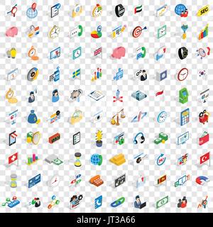 100 strategy icons set, isometric 3d style Stock Vector