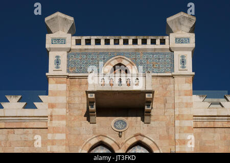 Decorated rooftop of the former Gelat house in Disraeli street located in Talbiya or Talbiyeh neighborhood officially Komemiyut, built in the 1920s and 1930s which most of the early residents were affluent Arab Christians who built elegant homes with Renaissance, Moorish and Arab architectural motifs. West Jerusalem Israel Stock Photo