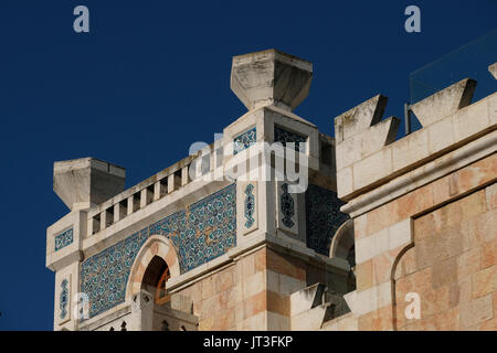 Decorated rooftop of the former Gelat house in Disraeli street located in Talbiya or Talbiyeh neighborhood officially Komemiyut, built in the 1920s and 1930s which most of the early residents were affluent Arab Christians who built elegant homes with Renaissance, Moorish and Arab architectural motifs. West Jerusalem Israel Stock Photo