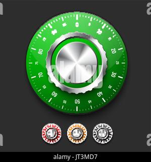 set of realistic locks from the safe with a dial of different colors. Mechanical combination lock. Vector illustration Stock Vector