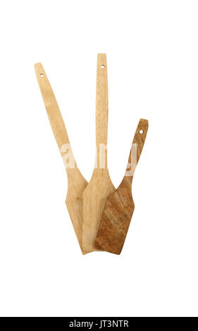 Three wooden spatulas isolated on white background with clipping path Stock Photo