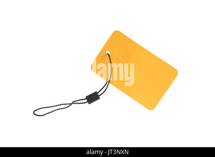 Blank yellow paper price tag isolated on white background. Clipping path is included Stock Photo