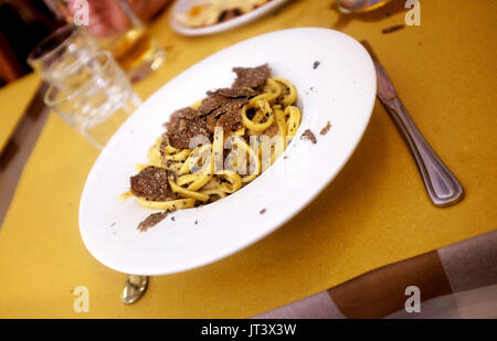 Rome Italy - Fettuccini pasta with black truffle in the Centro Storico district Stock Photo