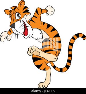 Colorful Tiger Running Cartoon, happy and running on white background - Vector clipart illustration Stock Vector