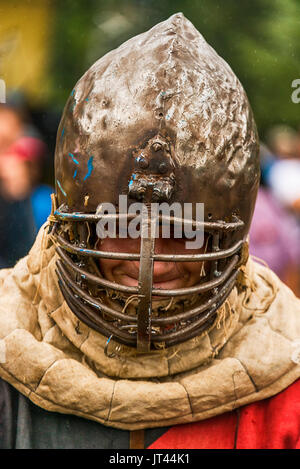 Urych, Ukraine - August 6,2016: Tustan Medieval Culture Festival in Urych, Western Ukraine, on August 6, 2016. Participant of the festival in knight a Stock Photo
