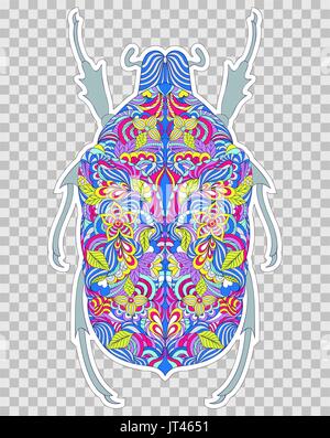 Colorful beetle on transparent background.Sticker for laptop sleeves,skins,cases,wallets etc. Vector illustration. Stock Vector