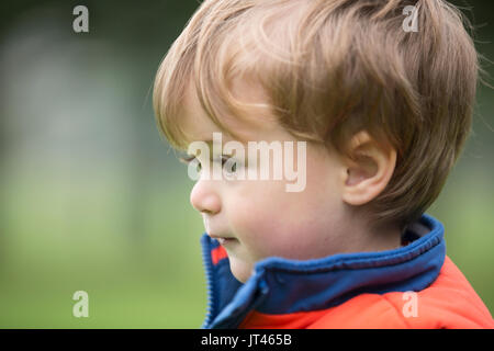 Portrait of a happy young boy outdoors. Stock Photo