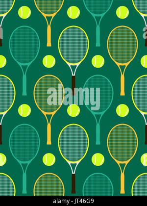 Seamless pattern with tennis rackets and balls.Vector illustration. Stock Vector