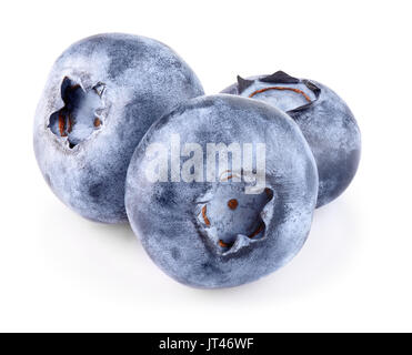 three blueberries isolated on white background. Wild berry Stock Photo
