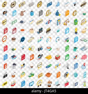 100 studio icons set, isometric 3d style Stock Vector