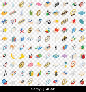100 success icons set, isometric 3d style Stock Vector