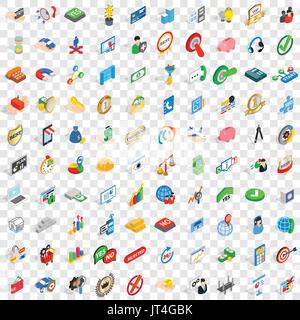 100 successful icons set, isometric 3d style Stock Vector