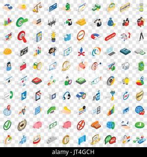100 successful business icons set, isometric style Stock Vector