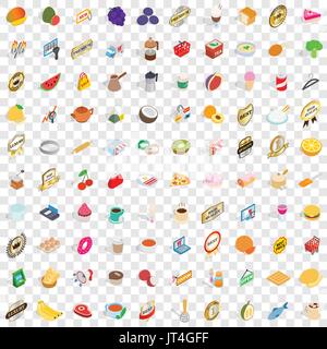 100 supermarket icons set, isometric 3d style Stock Vector