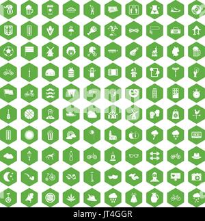 100 bicycle icons hexagon green Stock Vector