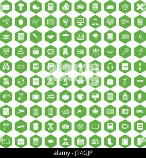 100 book icons hexagon green Stock Vector