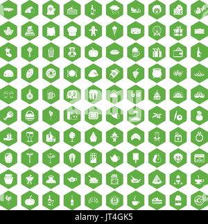 100 bounty icons hexagon green Stock Vector
