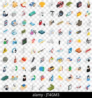 100 system icons set, isometric 3d style Stock Vector