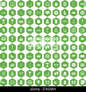 100 boxing icons hexagon green Stock Vector