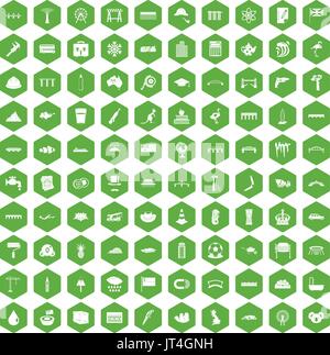 100 bridge icons hexagon green Stock Vector