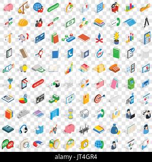 100 team icons set, isometric 3d style Stock Vector