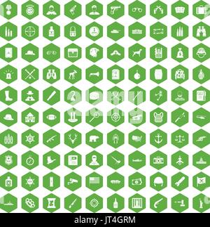 100 bullet icons hexagon green Stock Vector