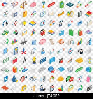 100 team building icons set, isometric 3d style Stock Vector