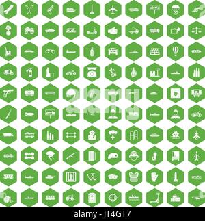 100 burden icons hexagon green Stock Vector