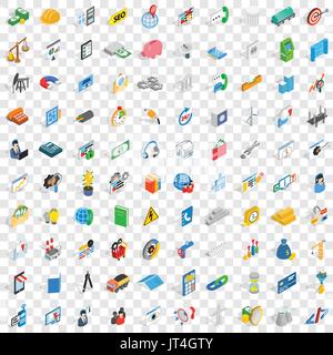 100 teamwork icons set, isometric 3d style Stock Vector