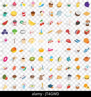 100 tea time icons set, isometric 3d style Stock Vector