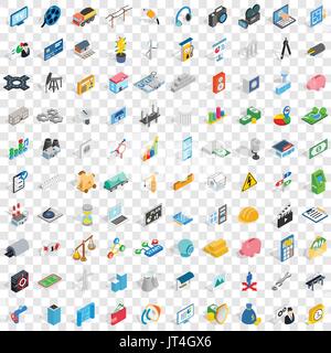 100 technology icons set, isometric 3d style Stock Vector