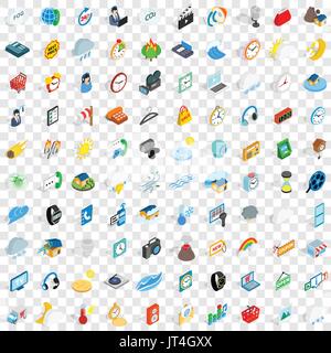 100 time icons set, isometric 3d style Stock Vector