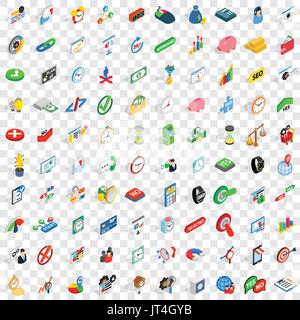 100 time management icons set, isometric 3d style Stock Vector