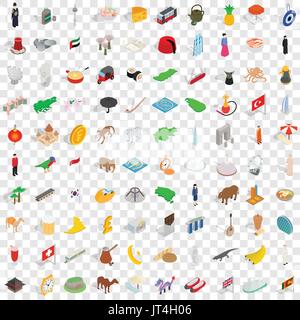 100 tourism icons set, isometric 3d style Stock Vector