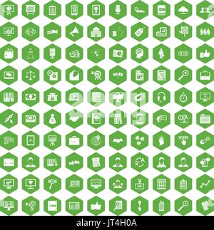 100 business training icons hexagon green Stock Vector