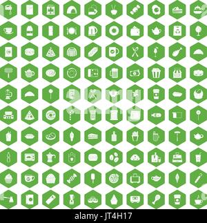 100 cafe icons hexagon green Stock Vector